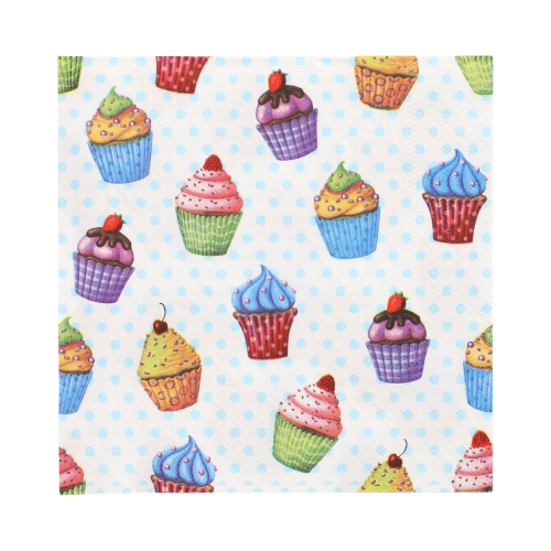 [82736] 10 x 20 Servietten, 3-lagig 1/4-Falz 33 cm x 33 cm "Cupcakes"