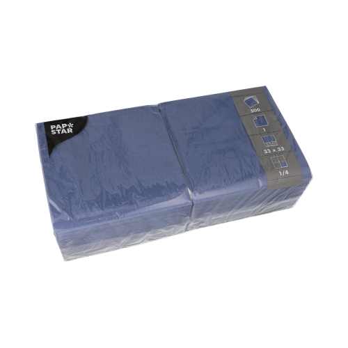 10 x 500 Servietten, 1-lagig 1/4-Falz 33 cm x 33 cm dunkelblau
