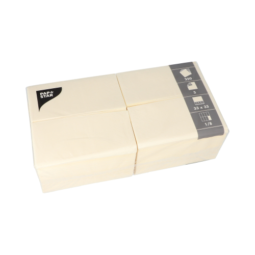 4 x 250 Servietten, 3-lagig 1/8-Falz 33 cm x 33 cm creme