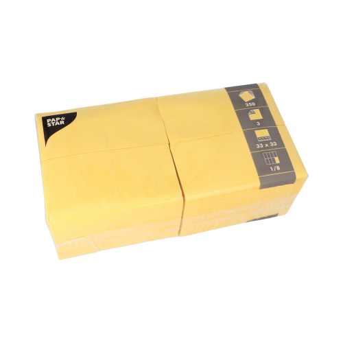 [84580] 4 x 250 Servietten, 3-lagig 1/8-Falz 33 cm x 33 cm gelb