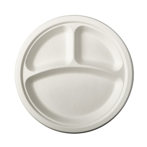 [84583] 12 x 12 Teller, Zuckerrohr "pure" 3-geteilt Ø 23 cm · 2 cm weiss