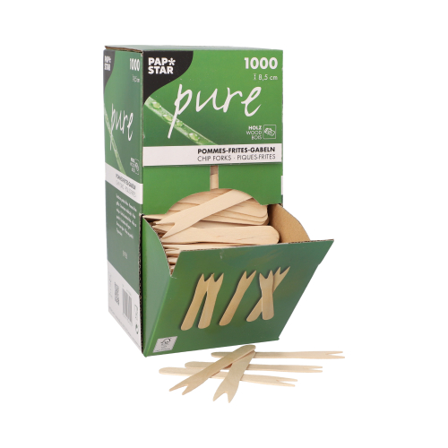 [84842] 6 x 1000 Pommes-Frites-Gabeln, Holz "pure" 8,5 cm