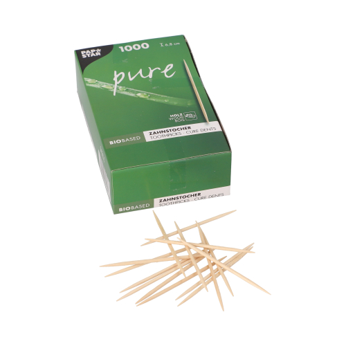 [84846] 12 x 1000 Zahnstocher, Holz "pure" rund 6,8 cm