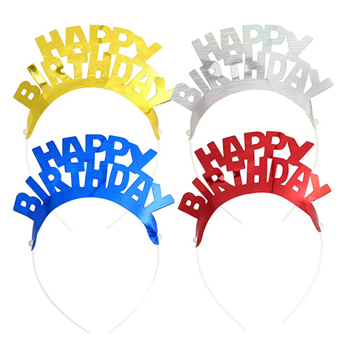 8 x 4 Haarreifen farbig sortiert "Happy Birthday" "Metallic"