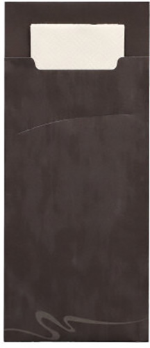 [85247] 520 Bestecktaschen 20 cm x 8,5 cm schwarz inkl. weißer Serviette