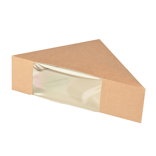 10 x 50 Sandwichboxen, Pappe mit Sichtfenster aus PLA 12,3 cm x 12,3 cm x 5,2 cm braun