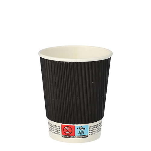 [86266] 20 x 25 Trinkbecher, Pappe "To Go" 0,2 l Ø 8 cm · 9 cm schwarz Ripple Wall