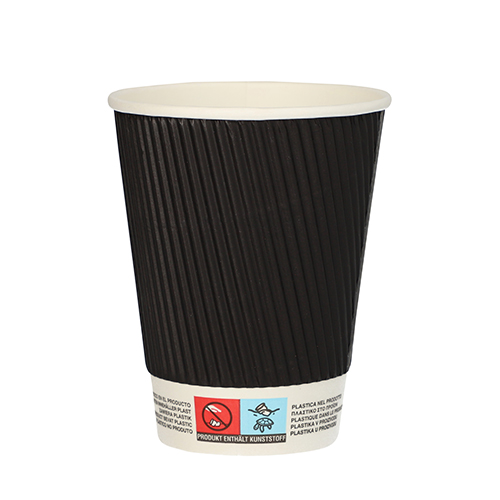 [86267] 20 x 25 Trinkbecher, Pappe "To Go" 0,3 l Ø 9 cm · 11 cm schwarz Ripple Wall