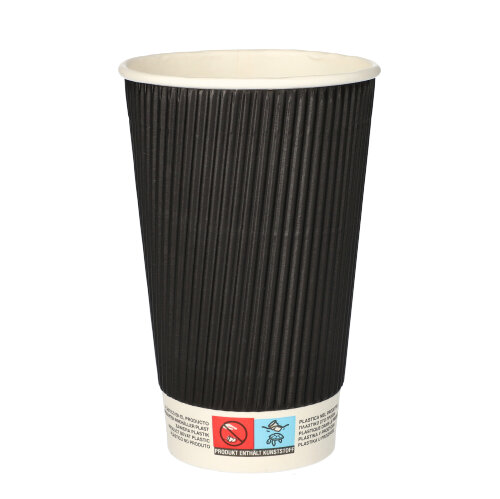 20 x 25 Trinkbecher, Pappe "To Go" 0,4 l Ø 9 cm · 13,7 cm schwarz Ripple Wall