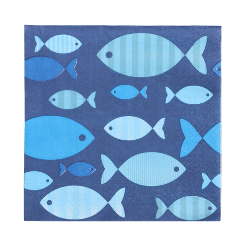 10 x 20 Servietten, 3-lagig 1/4-Falz 33 cm x 33 cm "Blue Fish"