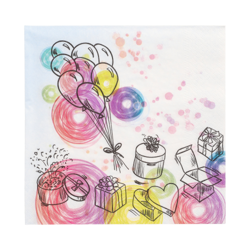 [86379] 10 x 20 Servietten, 3-lagig 1/4-Falz 33 cm x 33 cm "Birthday Gifts"