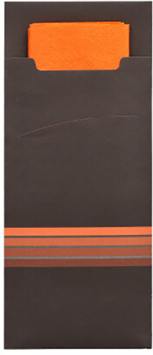 [86704] 520 Bestecktaschen 20 cm x 8,5 cm schwarz/orange "Stripes" inkl. farbiger Serviette