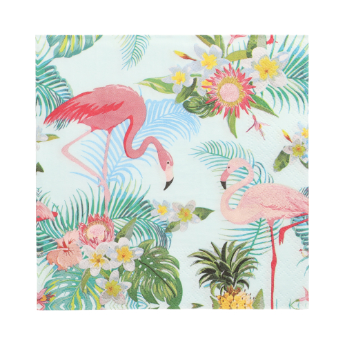 10 x 20 Servietten, 3-lagig 1/4-Falz 33 cm x 33 cm "Exotic Flamingos"