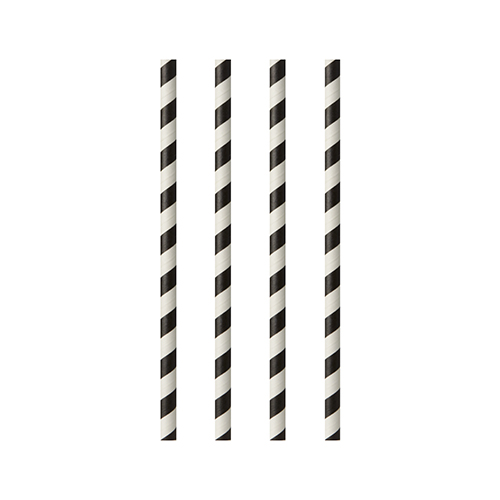 [87010] 10 x 100 Trinkhalme, Papier Ø 6 mm · 20 cm schwarz/weiss "Stripes"
