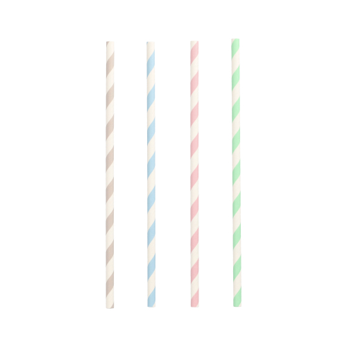 [87011] 10 x 100 Trinkhalme, Papier Ø 6 mm · 20 cm farbig sortiert "Stripes"