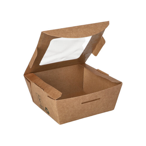 12 x 40 Feinkostboxen Pappe "pure" eckig 350 ml 4,5 cm x 9 cm x 9 cm braun "100% Fair"