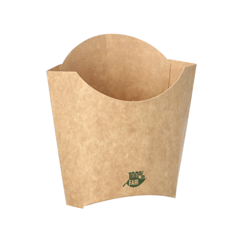 [87255] 6 x 80 Pommes-Frites-Schütte, Pappe "pure" 11,2 cm x 8,4 cm x 5,2 cm braun "100% Fair" klein
