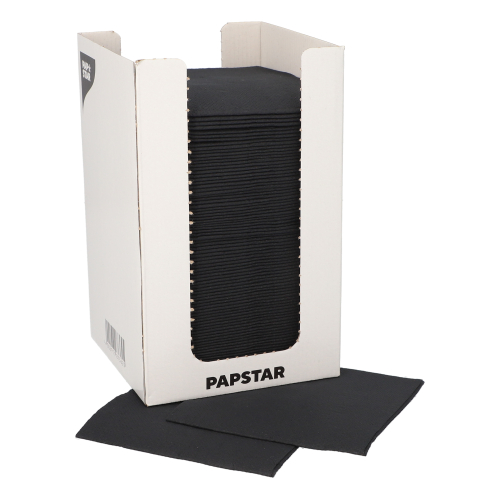 14 x 100 Servietten, 2-lagig "PUNTO" 1/4-Falz 20 cm x 20 cm schwarz in Spenderbox