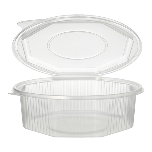 [87610] 4 x 25 Verpackungsbecher mit Klappdeckeln, PP 8-eckig 1,5 l 5,9 cm x 18 cm x 18 cm transparent