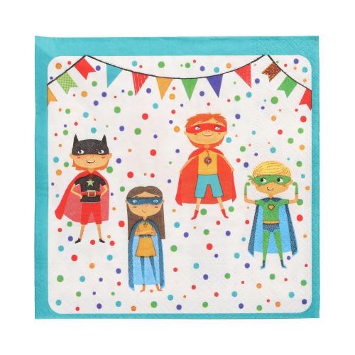 [87730] 10 x 20 Servietten, 3-lagig 1/4-Falz 33 cm x 33 cm "Superhero"