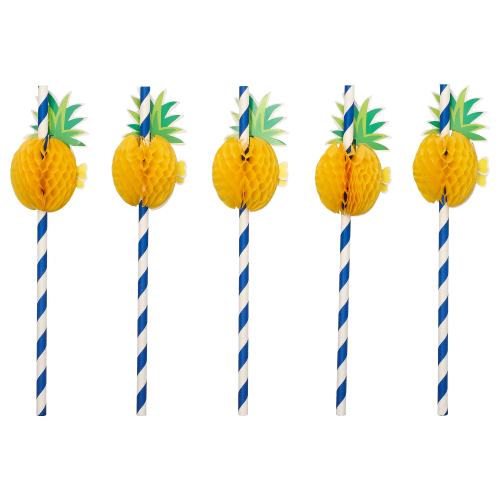 [87780] 10 x 50 Trinkhalme, Papier Ø 6 mm · 20 cm blau/weiss "Pineapple"