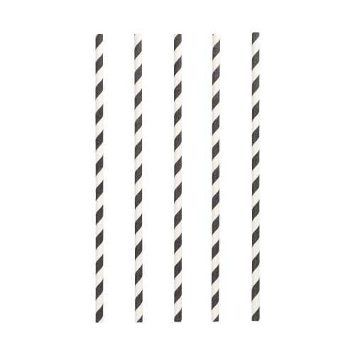 [87981] 10 x 100 Trinkhalme, Papier Ø 6 mm · 24 cm schwarz/weiss "Stripes"
