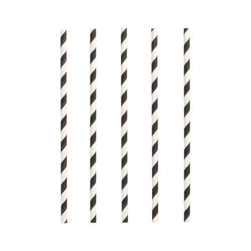 [88027] 20 x 25 Trinkhalme, Papier Ø 6 mm · 20 cm schwarz/weiss "Stripes"