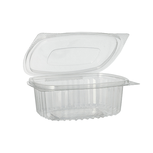 15 x 50 Feinkost- und Salatschalen mit Klappdeckel, R-PET oval 375 ml 5 cm x 11,5 cm x 14,4 cm klar
