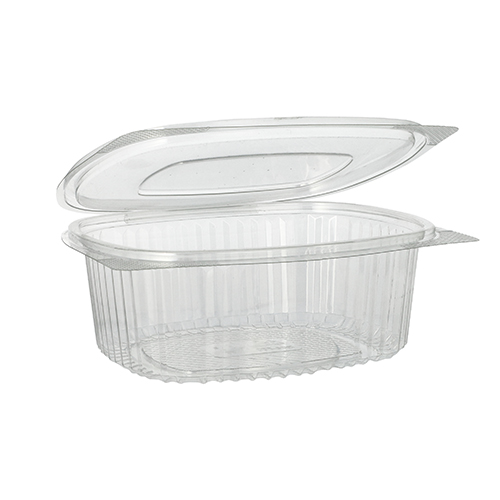 10 x 50 Feinkost- und Salatschalen mit Klappdeckel, R-PET oval 750 ml 6,2 cm x 14,4 cm x 17,5 cm klar