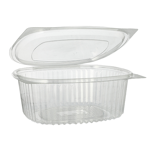 [88051] 8 x 50 Feinkost- und Salatschalen mit Klappdeckel, R-PET oval 1000 ml 6,6 cm x 15,8 cm x 18,4 cm klar