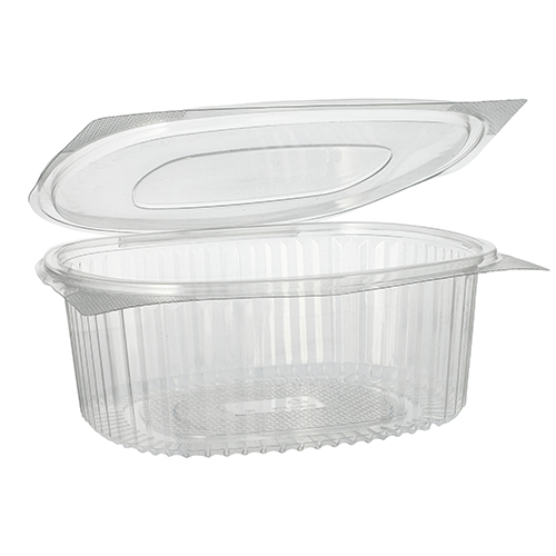 6 x 50 Feinkost- und Salatschalen mit Klappdeckel, R-PET oval 1500 ml 7,6 cm x 18,2 cm x 20,8 cm klar
