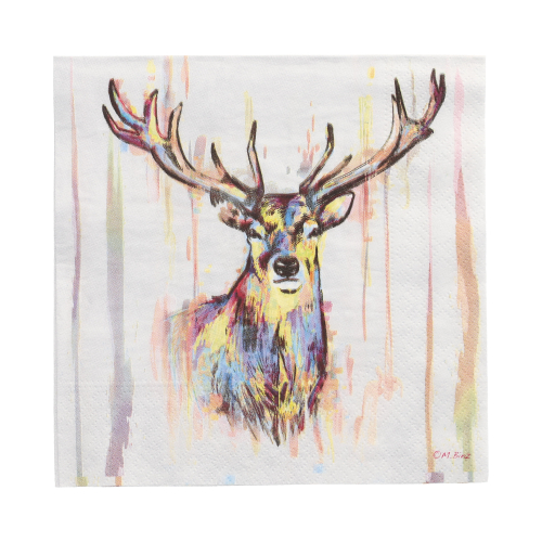 [88084] 10 x 20 Servietten, 3-lagig 1/4-Falz 33 cm x 33 cm "Colourful Deer"