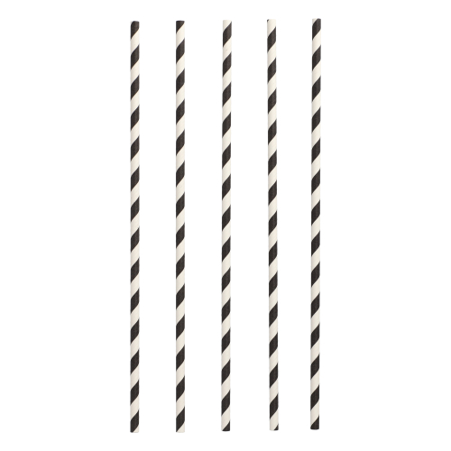 10 x 100 Trinkhalme, Papier Ø 6 mm · 29 cm schwarz/weiss "Stripes"