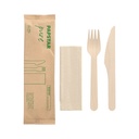 10 x 50 Besteckset, Holz "pure" : Messer, Gabel, Serviette in Papierbeutel