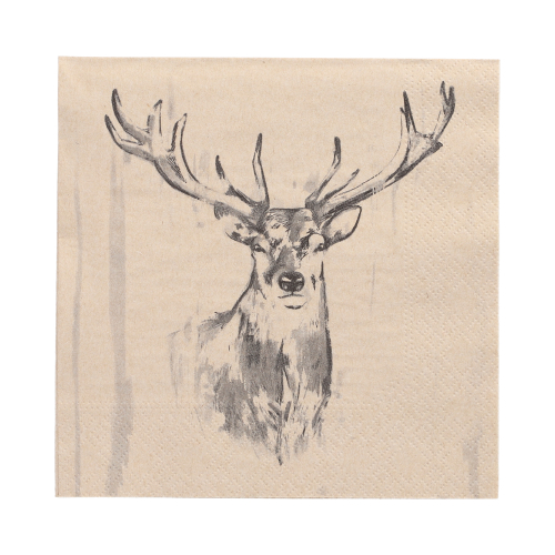 10 x 20 Servietten, 3-lagig 1/4-Falz 33 cm x 33 cm natur "Deer" aus recyceltem Papier