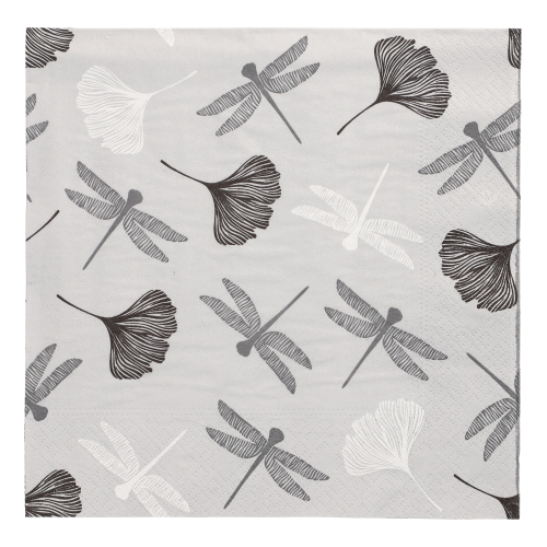 [88601] 10 x 20 Servietten, 3-lagig 1/4-Falz 40 cm x 40 cm grau "Ginko"