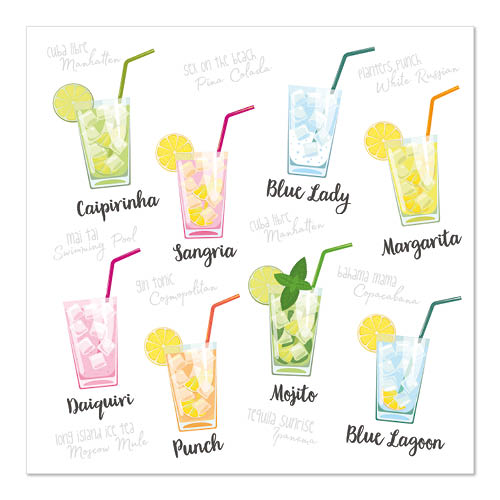 10 x 20 Servietten, 3-lagig 1/4-Falz 33 cm x 33 cm "Cocktail"