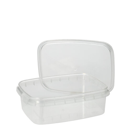 [88723] 11 x 50 Feinkostbecher, PP eckig 200 ml 3,5 cm x 8,6 cm x 10,9 cm transparent mit Originalitätsverschluss