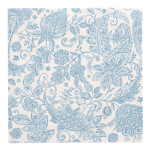 5 x 50 Servietten "ROYAL Collection" 1/4-Falz 40 cm x 40 cm blau "Paisley"