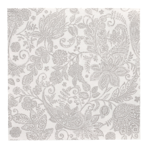 5 x 50 Servietten "ROYAL Collection" 1/4-Falz 40 cm x 40 cm grau "Paisley"