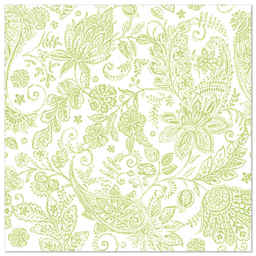 [88749] 5 x 50 Servietten "ROYAL Collection" 1/4-Falz 40 cm x 40 cm limonengrün "Paisley"