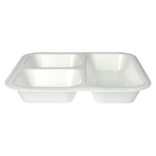[88780] 4 x 50 Siegelschalen, XPS 3-geteilt 1350 ml 4,2 cm x 24,5 cm x 26,5 cm weiss laminiert