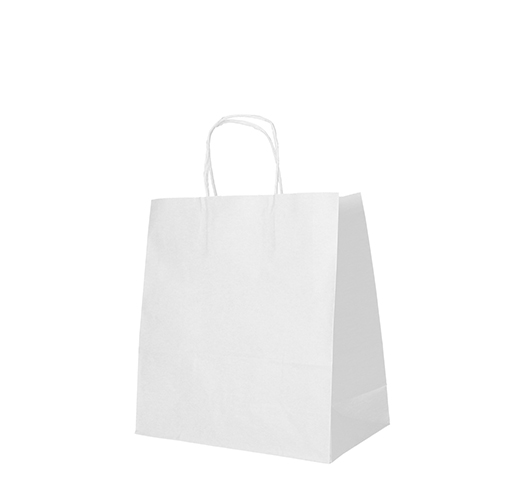 [88842] 12 x 25 Tragetaschen, Papier 27 cm x 32 cm x 21,5 cm weiss mit gedrehtem Tragegriff