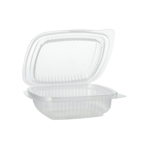 10 x 100 Verpackungsbecher mit Klappdeckeln, PP rechteckig 150 ml 4 cm x 11,5 cm x 12 cm transparent