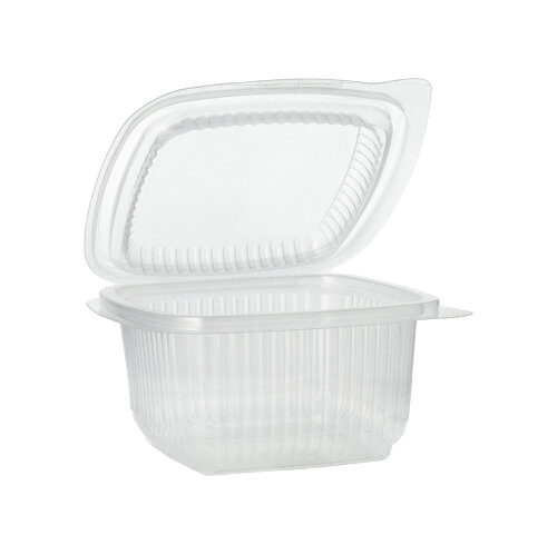 10 x 100 Verpackungsbecher mit Klappdeckeln, PP rechteckig 375 ml 6,2 cm x 11,5 cm x 12 cm transparent