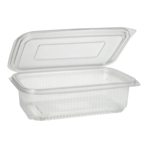 12 x 50 Verpackungsbecher mit Klappdeckeln, PP rechteckig 750 ml 5,3 cm x 13 cm x 19 cm transparent