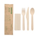 10 x 50 Bestecksets, Holz "pure" : Messer, Gabel, Löffel, Serviette in Papierbeutel