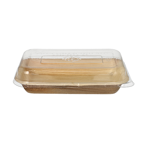 5 x 10 Schalen, Palmblatt eckig 200 ml 4,8 cm x 12 cm x 18 cm mit rPET Deckel "Kombipack"