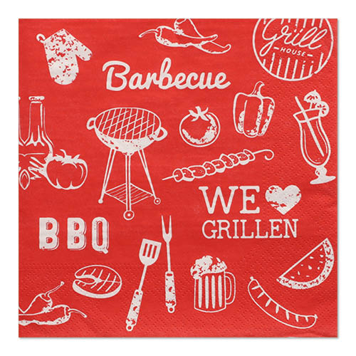 [89072] 12 x 30 Servietten, 3-lagig 1/4-Falz 33 cm x 33 cm "BBQ Love"