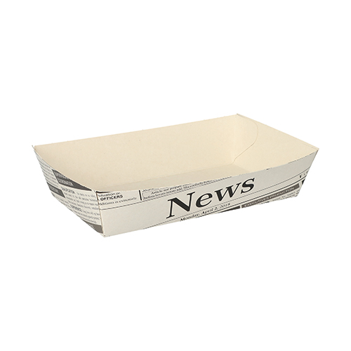[89109] 10 x 50 Pommes-Frites-Trays 3,8 cm x 8,5 cm x 15,5 cm weiss "Newsprint"